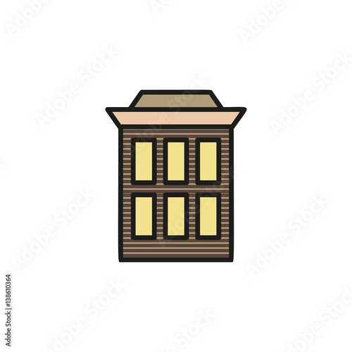 Isolated grey color low-rise municipal house in lineart style icon, element of urban architectural building vector illustration.