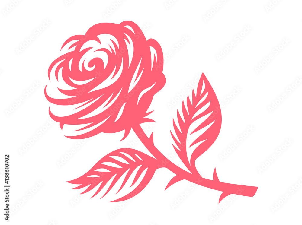 Red rose - vector illustration, emblem design on white background