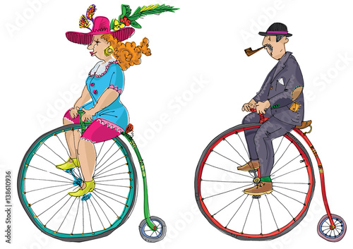 penny farthing - cartoon. vintage bicycle