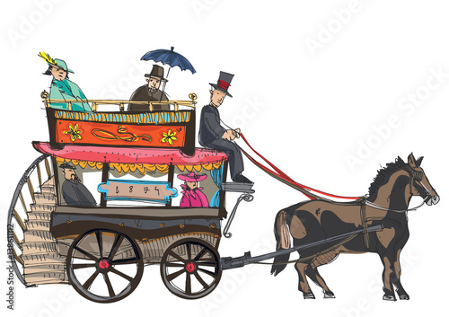  A vintage horse doubledecker bus -cartoon