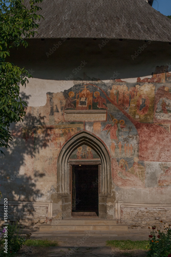 Naklejka premium Painted monastery in Patrauti, Romania