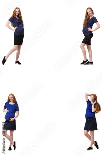 Pregnant woman in composite image isolated on white