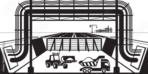 Relocating pipelines and cables in construction - vector illustration