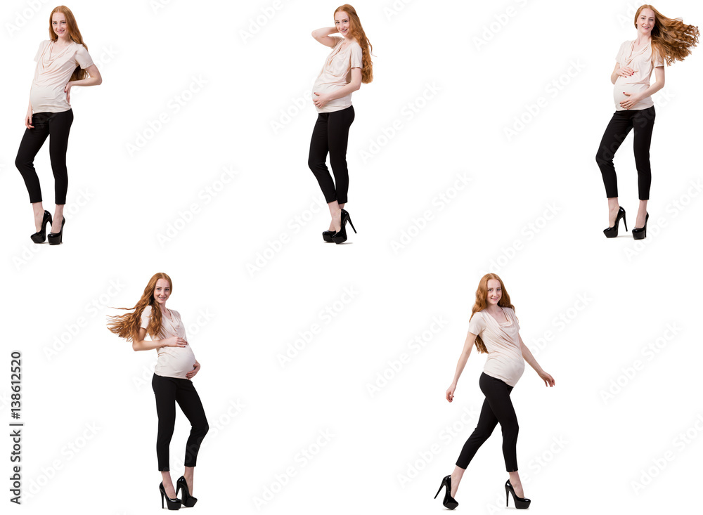Pregnant woman in composite image isolated on white