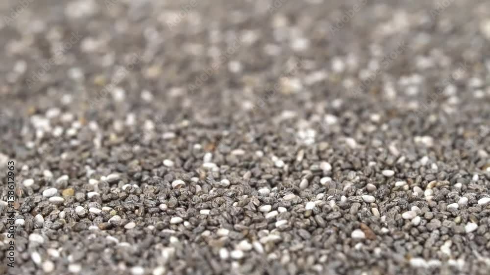 Close up panning moving over chia seeds video Close up panning moving over chia seeds video