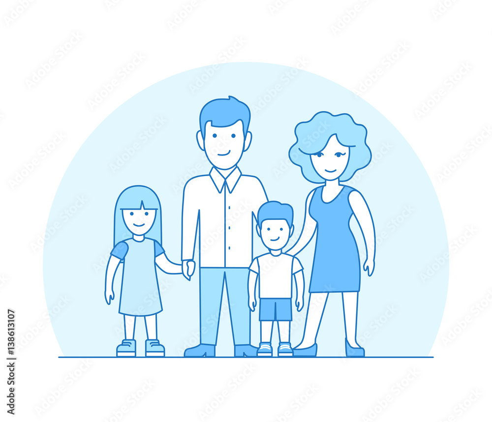 Linear Flat couple children vector. Parenting family value Linear Flat couple children vector. Parenting family value