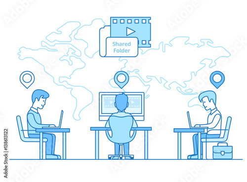 Linear Flat man laptop Business communication GEO vector