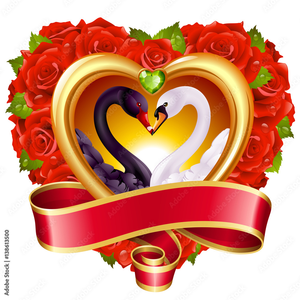 love initial with red heart and rose Stock Vector