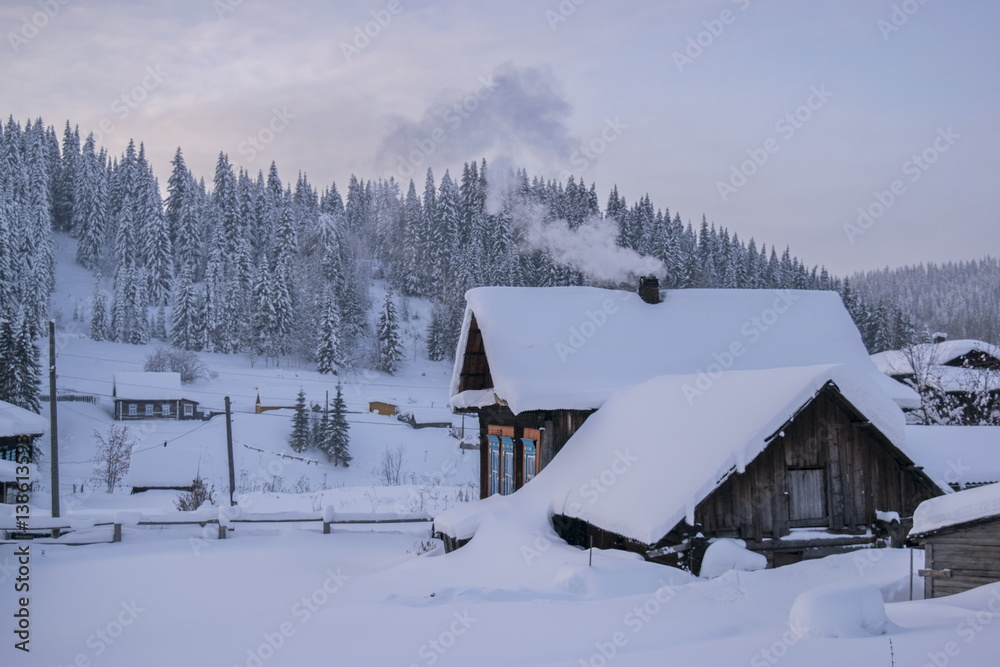 Village house in winter