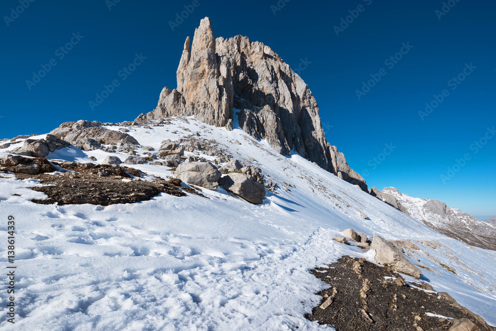 Winter Landscape in Picos de Europa mountains, Cantabria, Spain.