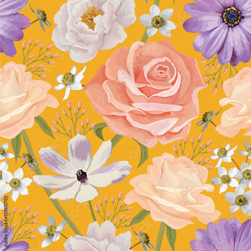 Elegance seamless color flower pattern with roses. EPS 10