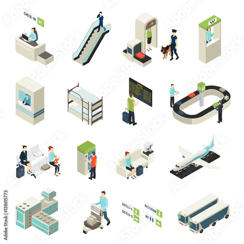 Isometric Airport Elements Set