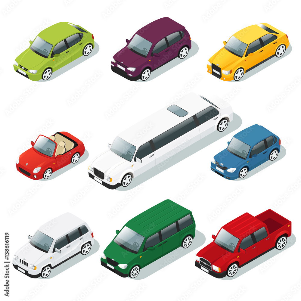 Isometric Car Icons Set