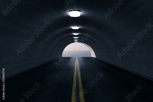 Fototapeta Naklejka Na Ścianę i Meble -  3d rendering of empty highway tunnel with lights