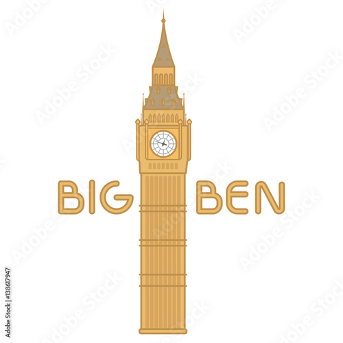 Vector big ben line flat cartoon. London  background.