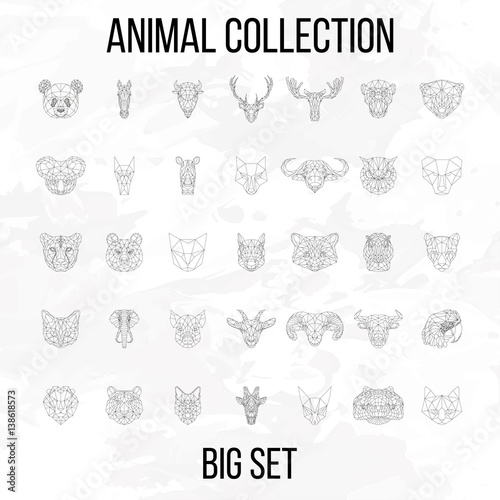 Set of geometric animals head isolated on white background vintage vector design element illustration