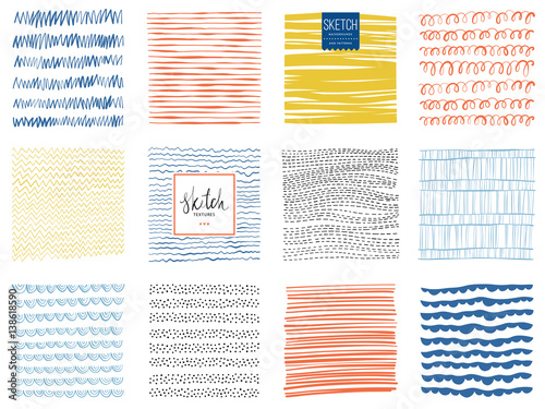 Set of scribble textures and abstract square backgrounds. Vector illustration.
