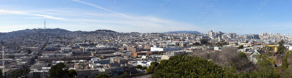 San Francisco landscape looking west from Potrero hill with Sutro Tower in Backgroundf.
