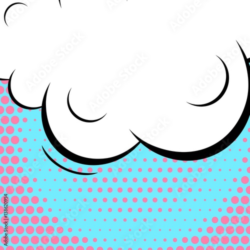 Abstract creative concept vector comic pop art style blank, layout template with clouds beams and isolated dots background. For sale banner, empty speech bubble set, illustration halftone book design.