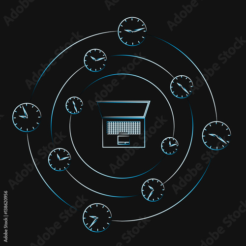 vector of laptop surrounded by spinning clocks