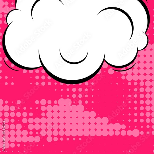 Abstract creative concept vector comic pop art style blank, layout template with clouds beams and isolated dots background. For sale banner, empty speech bubble set, illustration halftone book design.