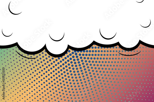 Abstract creative concept vector comic pop art style blank, layout template with clouds beams and isolated dots background. For sale banner, empty speech bubble set, illustration halftone book design.
