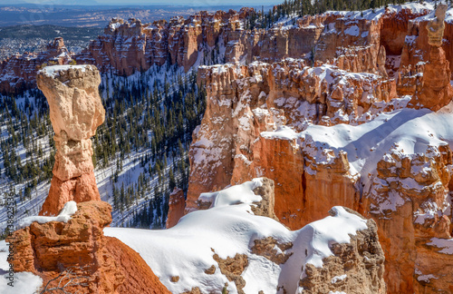Rock formations in the snow at Bryce Canyon National Park in Utah