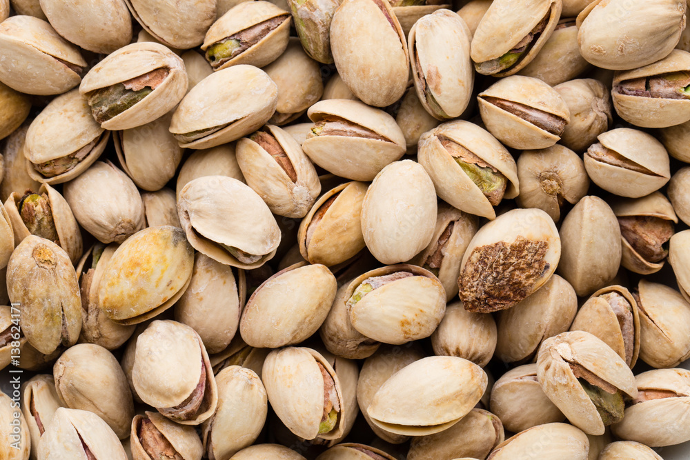 Roasted and salted pistachios in shell.