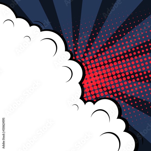 Abstract creative concept vector comic pop art style blank, layout template with clouds beams and isolated dots background. For sale banner, empty speech bubble set, illustration halftone book design.