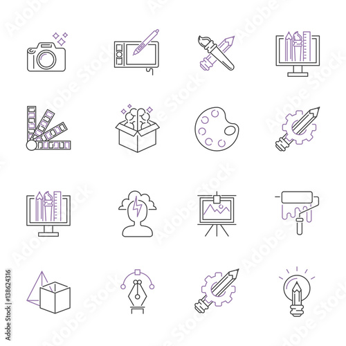 art icons set vector illustration design linear symbols artistic pictogram creativity button graphic collection thin symbol icon line flat isolated