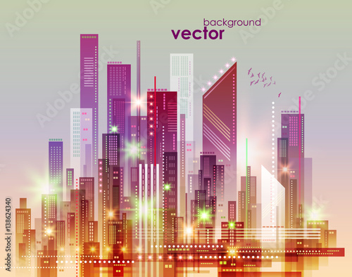 Night city skyline  vector illustration