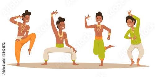 Indian woman man dancing vector isolated dancers silhouette icons people India dance show party movie, cinema cartoon beauty girl sari illustration