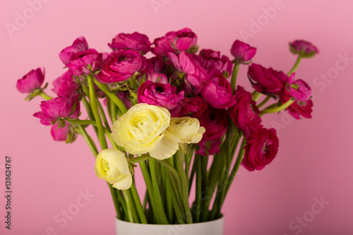 Beautiful bouquet of ranunculuses in a vase