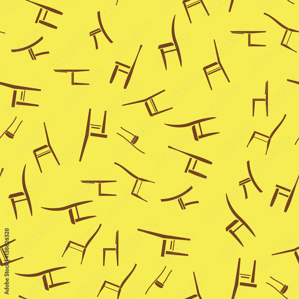 Fototapeta premium Different Chair Silhouettes Seamless Pattern on Yellow Background