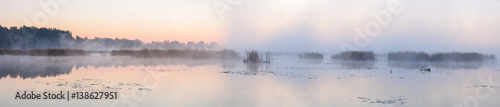 Panorama of the lake in the morning.