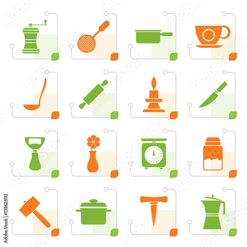 Stylized Kitchen and household tools icons - vector icon set