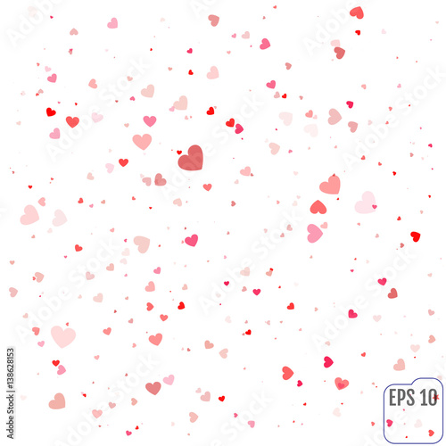 Vector Illustration of a red Background with Heart Confetti