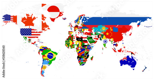 World Flag Map isolated on white