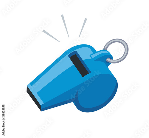 Blue sport coaches whistle icon isolated. photo