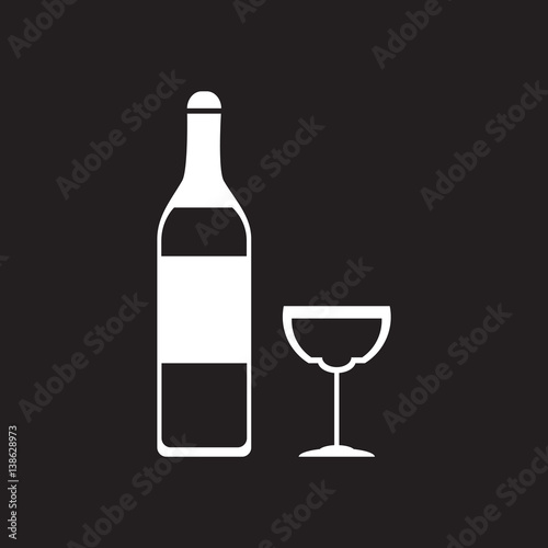 Flat icon in black and white glass wine bottle