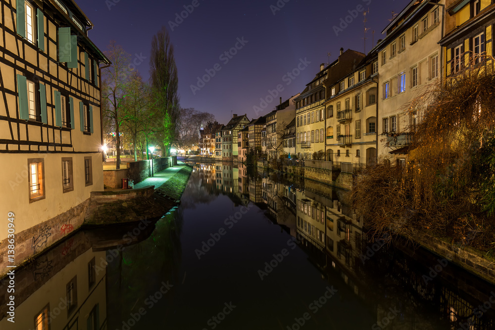 The Petite France district of Strasbourg, France on a winter night.