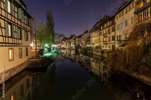 The Petite France district of Strasbourg  France on a winter night.