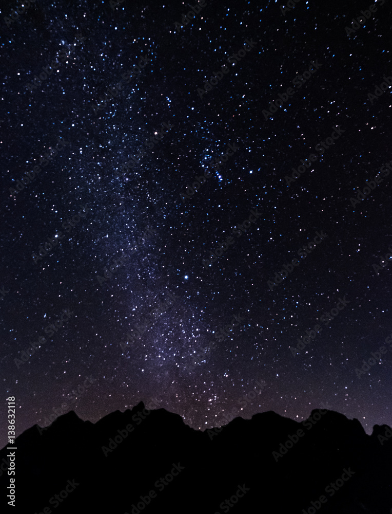 Silhouette mountain peak at night with sky full of stars and milky way Silhouette mountain peak at night with sky full of stars and milky way