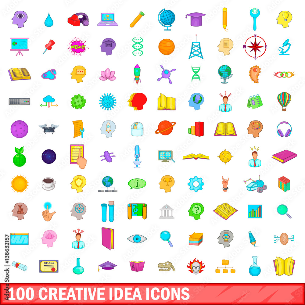 100 creative idea icons set, cartoon style 100 creative idea icons set, cartoon style