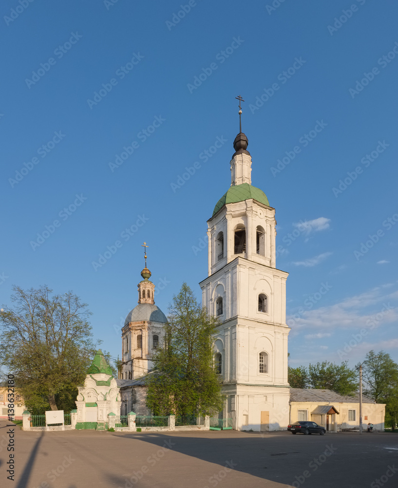 Russian town Zaraysk in the Moscow region. Trinity Church sunny May evening