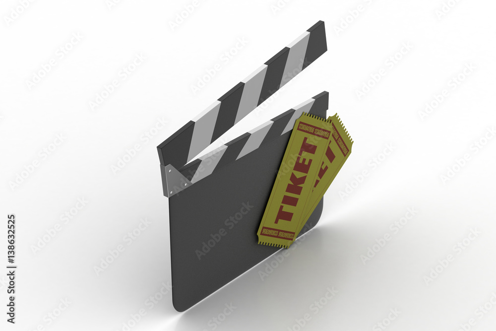 Naklejka premium Clapper board with ticket