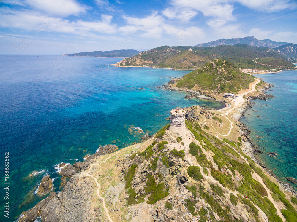 Aerial view of Sanguinaires bloodthirsty Islands in Corsica, France