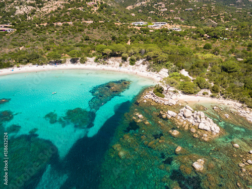 Aerial view of Palombaggia beach in Corsica Island in France