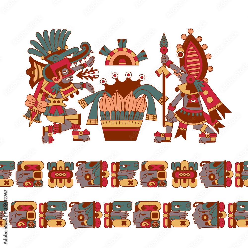 Vector illustration cartoon style aztec maya color cacao pattern. Stock ...