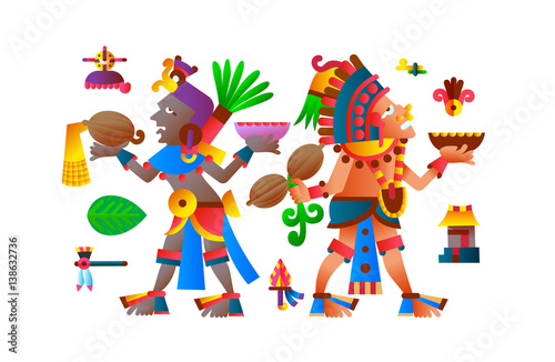 Vector illustration flat style aztec maya element collection for chocolate package design.